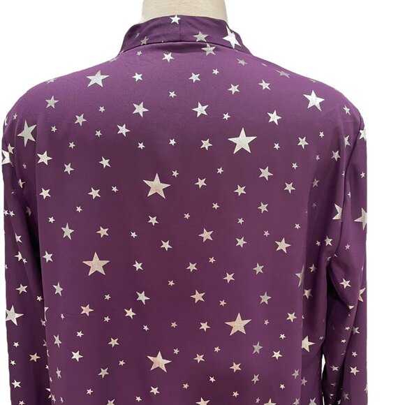 Allegra K Star Print Blouse Purple, Celestial Casual Chic Office Party Festival - Picture 5 of 11
